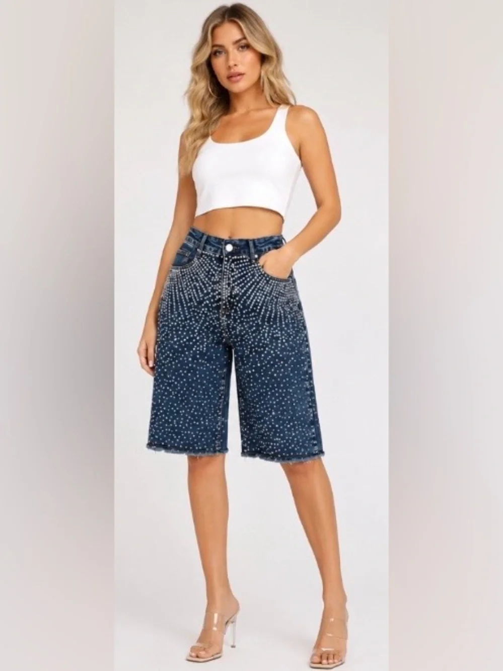 Sparkle Denim Bermuda Shorts